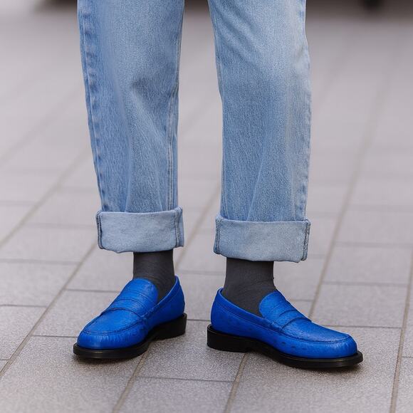 Sebago USA Women's SZ 9.5 Docksides Ostrich Leather Penny Loafer Royal Blue RARE - Picture 1 of 11